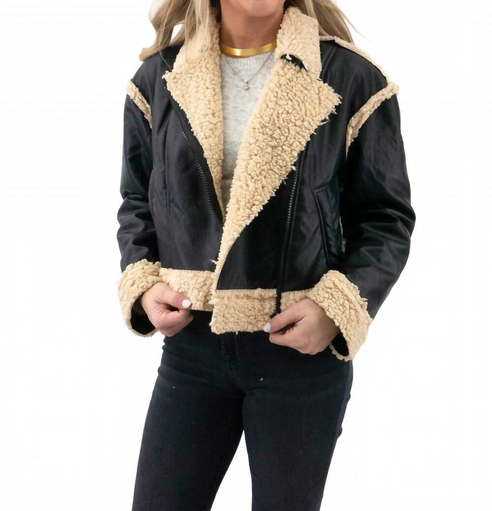 NEW OLIVACEOUS women's sherpa and faux suede jacket in black